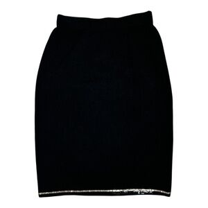 St. John Evening Skirt Black Silver Gold Trim Hem Santana Knit NWT Size 2